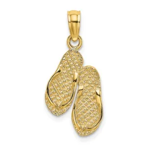 14k Yellow Gold Hawaii Palm Tree Flip Flops Sandals Slippers 3D Pendant Charm