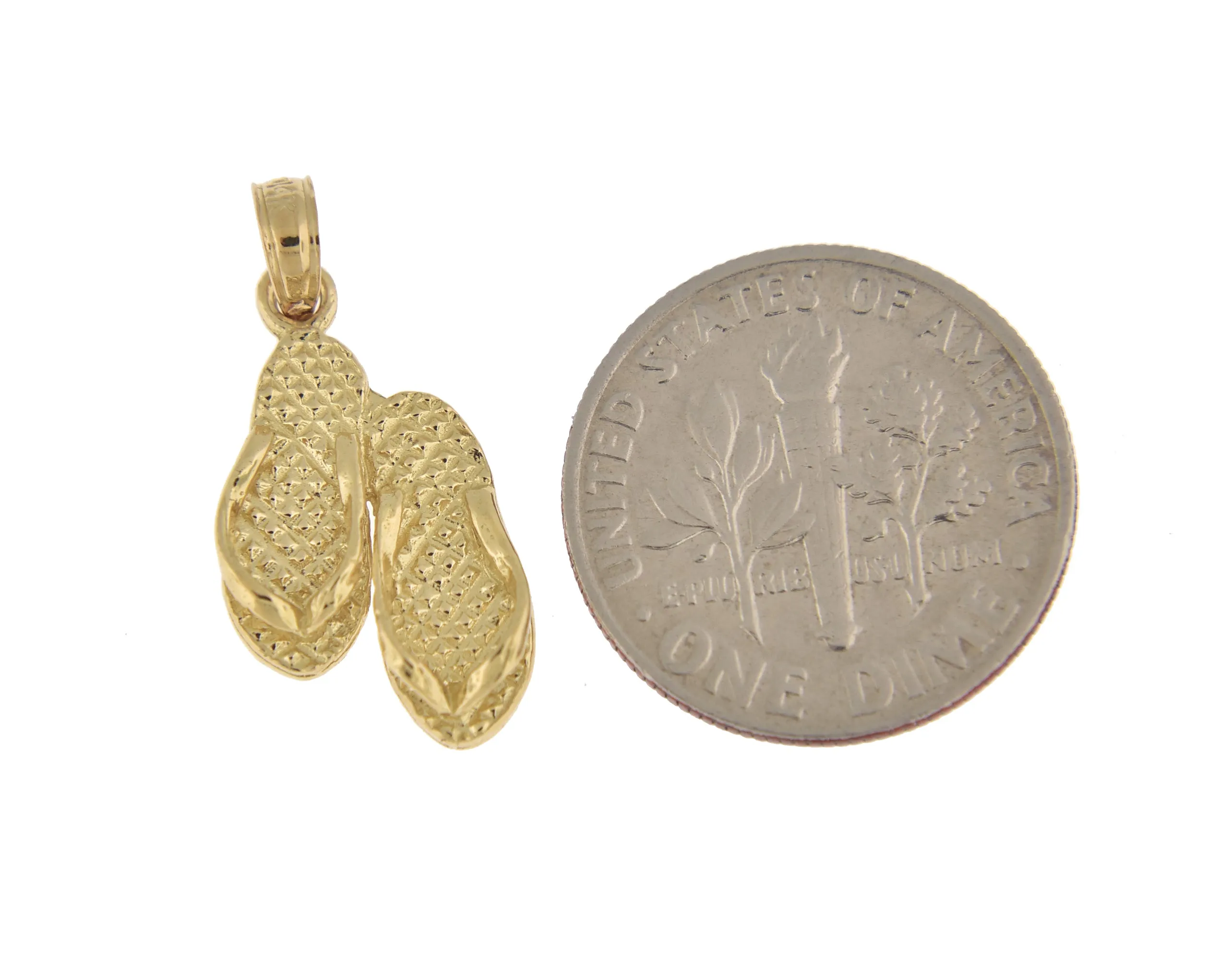 14k Yellow Gold Hawaii Palm Tree Flip Flops Sandals Slippers 3D Pendant Charm