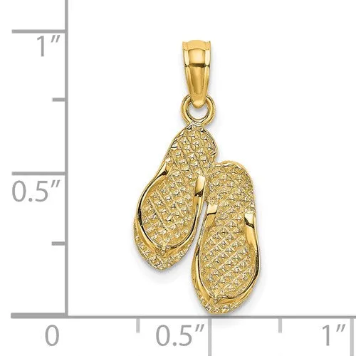 14k Yellow Gold Hawaii Palm Tree Flip Flops Sandals Slippers 3D Pendant Charm