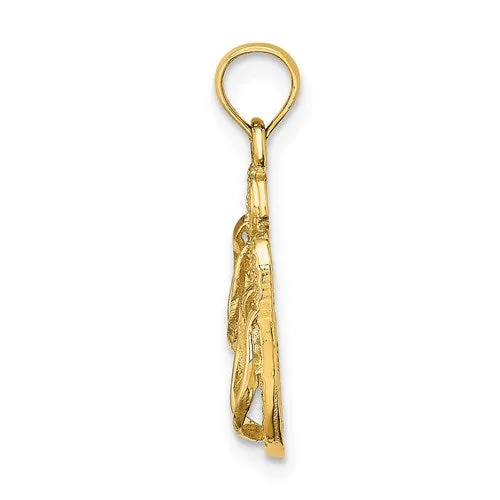 14k Yellow Gold Hawaii Palm Tree Flip Flops Sandals Slippers 3D Pendant Charm