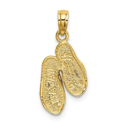 14k Yellow Gold Hawaii Palm Tree Flip Flops Sandals Slippers 3D Pendant Charm