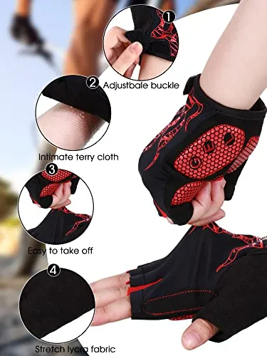 2 Pairs Mens Cycling Gloves Mountain Bike Gloves Half Finger Breathable Motorcycle Road Bicycle Gloves Shock-Absorbing Non-Slip Sports Gloves for Men Women Unisex (Black and Red, Large)