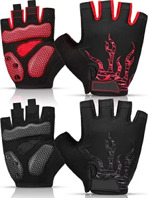 2 Pairs Mens Cycling Gloves Mountain Bike Gloves Half Finger Breathable Motorcycle Road Bicycle Gloves Shock-Absorbing Non-Slip Sports Gloves for Men Women Unisex (Black and Red, Large)