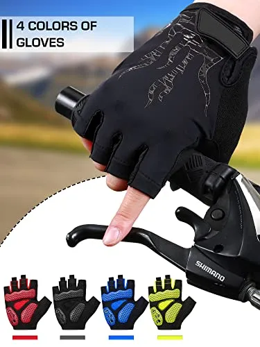 2 Pairs Mens Cycling Gloves Mountain Bike Gloves Half Finger Breathable Motorcycle Road Bicycle Gloves Shock-Absorbing Non-Slip Sports Gloves for Men Women Unisex (Black and Red, Large)