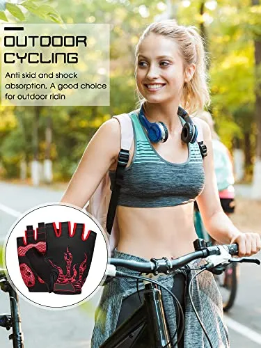 2 Pairs Mens Cycling Gloves Mountain Bike Gloves Half Finger Breathable Motorcycle Road Bicycle Gloves Shock-Absorbing Non-Slip Sports Gloves for Men Women Unisex (Black and Red, Large)