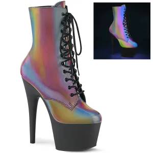 ADORE-1020REFL Pleaser Rainbow Reflective/Black Matte Platform Shoes [Sexy Ankle Boots]