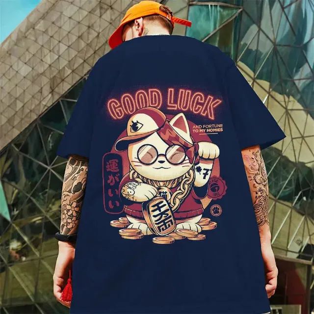 Attractive 3D samurai cat design short sleeve t-shirt