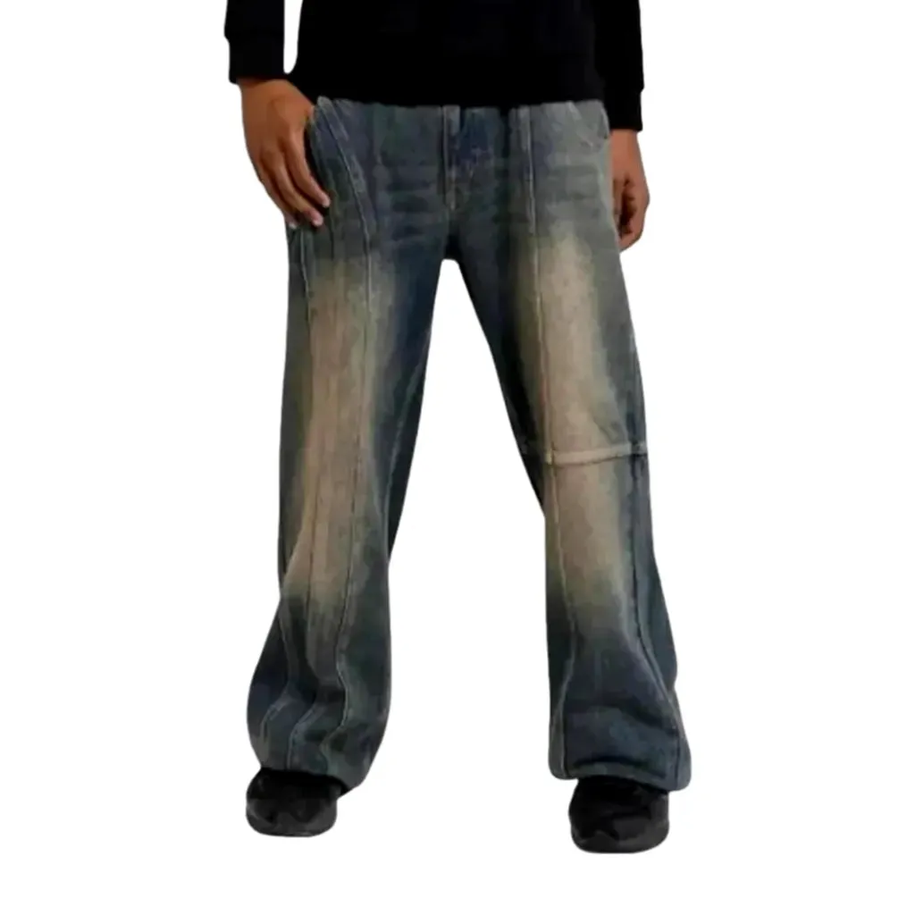 Baggy leg fashion stonewashed jeans for men