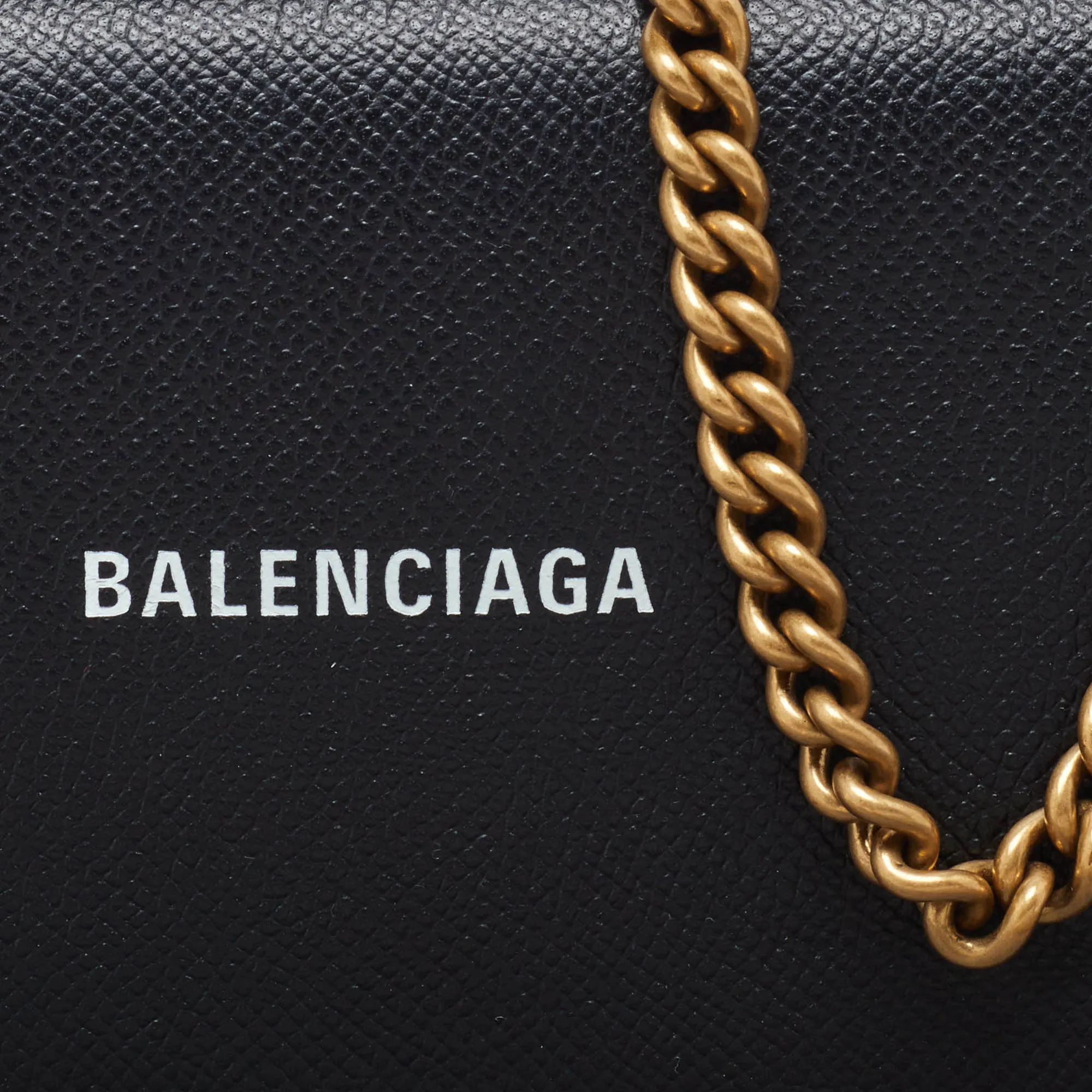 BALENCIAGA Black Leather Everyday Wallet on Chain