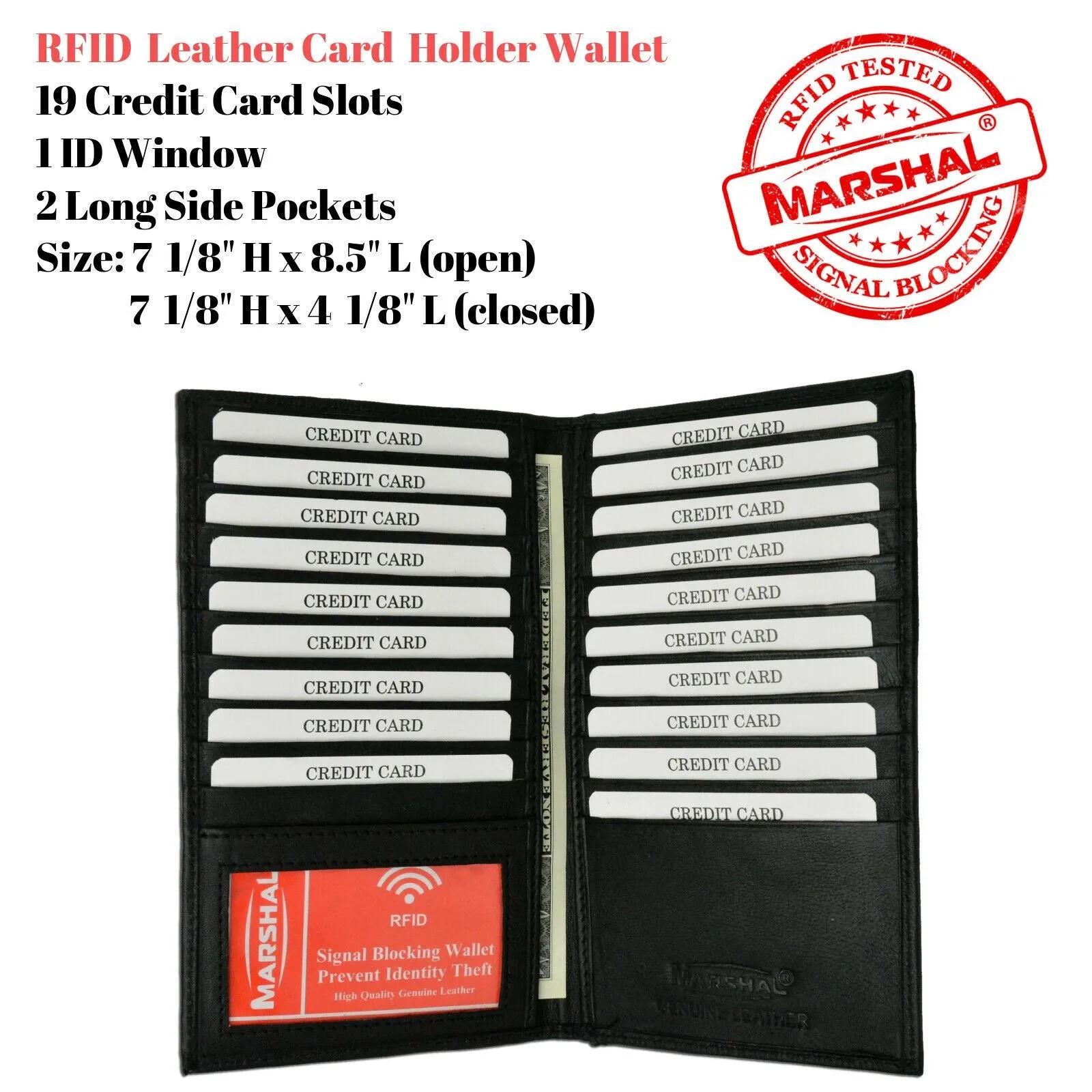 Black RFID Blocking Wallet Leather Bifold 19  Credit Card ID Checkbook Holders