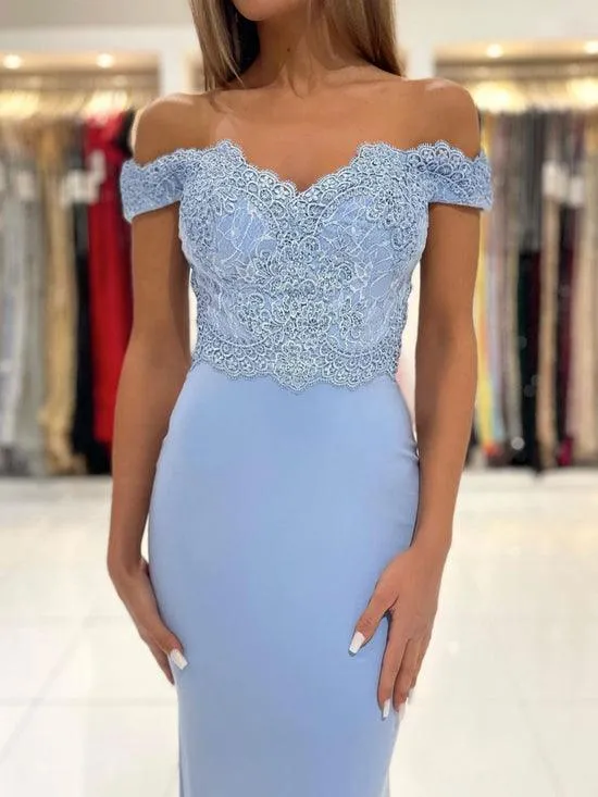 Blue Chiffon Lace Mermaid Long Prom Dress Formal Dress PSK303