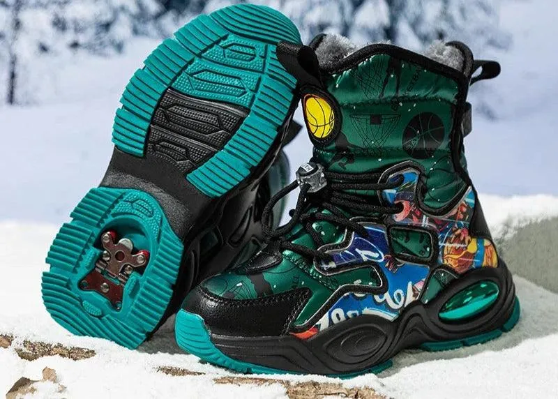 Boys' High-Quality Winter Non-Slip Stylish and Warm OutdoorBuckle Snow Boots