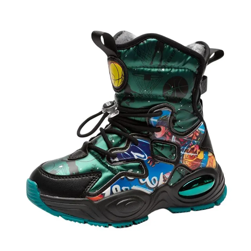 Boys' High-Quality Winter Non-Slip Stylish and Warm OutdoorBuckle Snow Boots