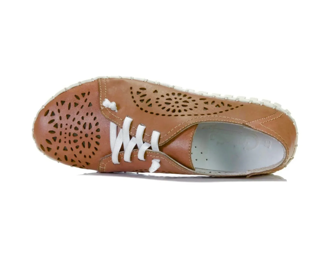 Cabello Comfort Sevil Tan 4 Eyelet Elastic Lace Up Shoe Made In Turkey