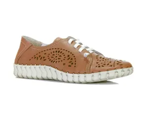 Cabello Comfort Sevil Tan 4 Eyelet Elastic Lace Up Shoe Made In Turkey
