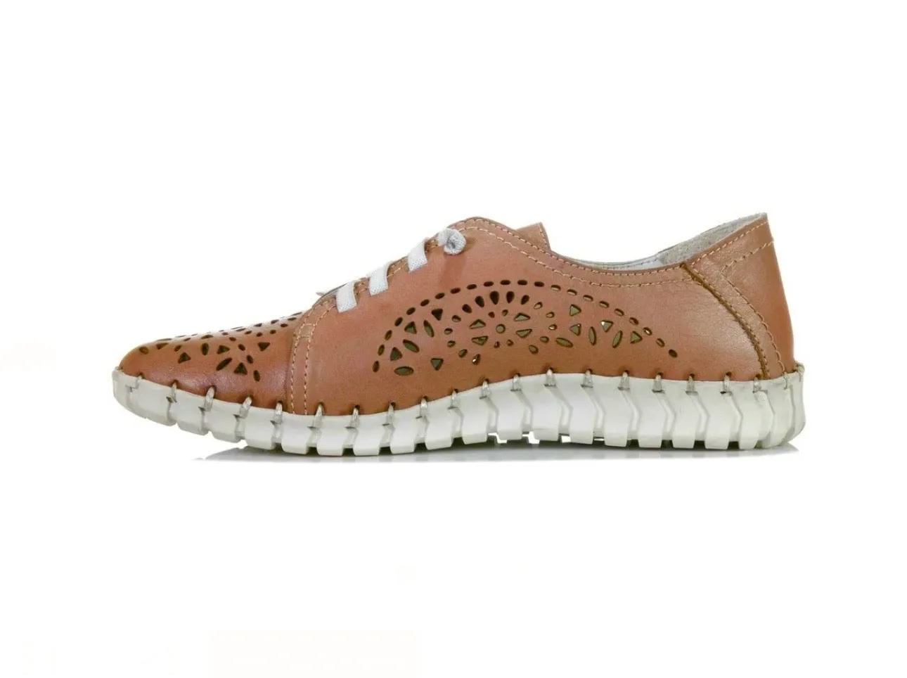 Cabello Comfort Sevil Tan 4 Eyelet Elastic Lace Up Shoe Made In Turkey