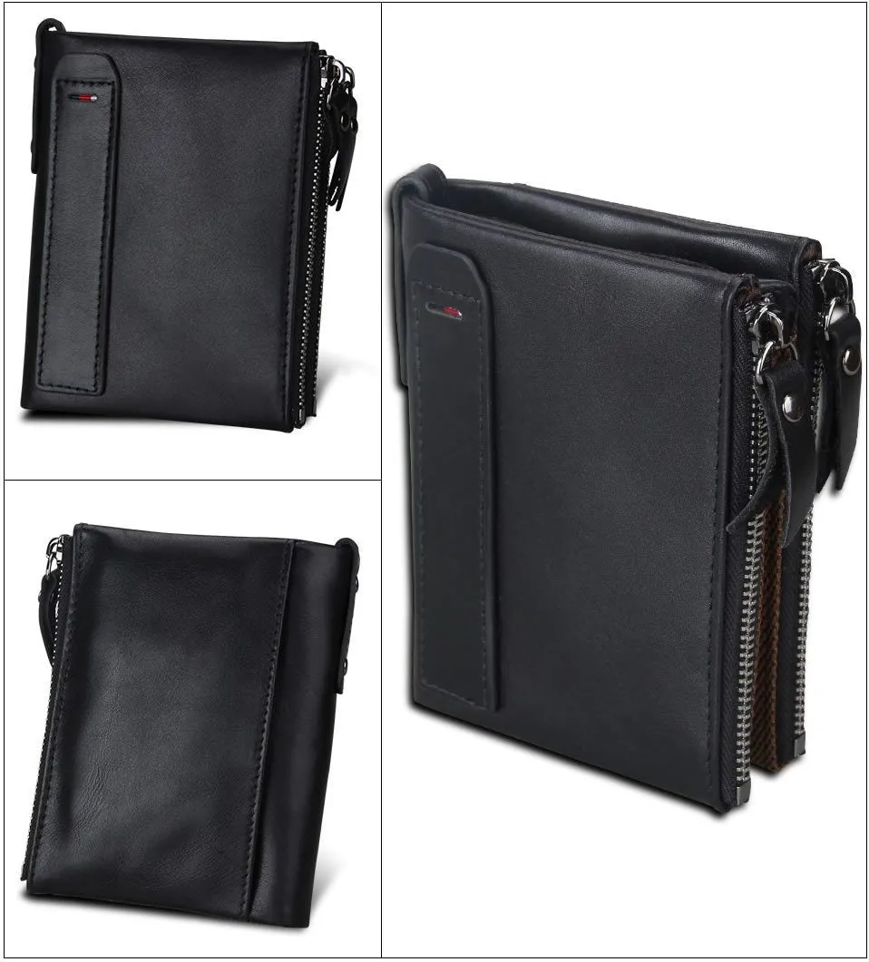 Crazy Horse Genuine Leather Double Zipper Wallet - 5 Colors