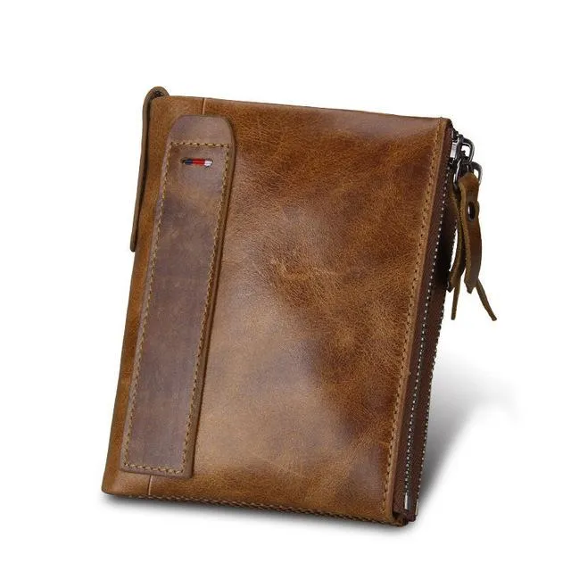 Crazy Horse Genuine Leather Double Zipper Wallet - 5 Colors