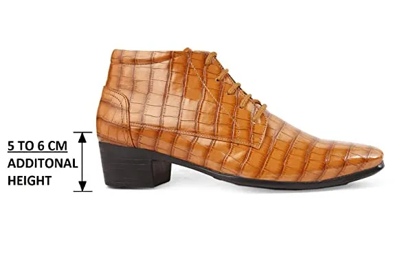 Crocodile Style Height Increasing Faux Leather Material Lace-Up Boots -JonasParamount