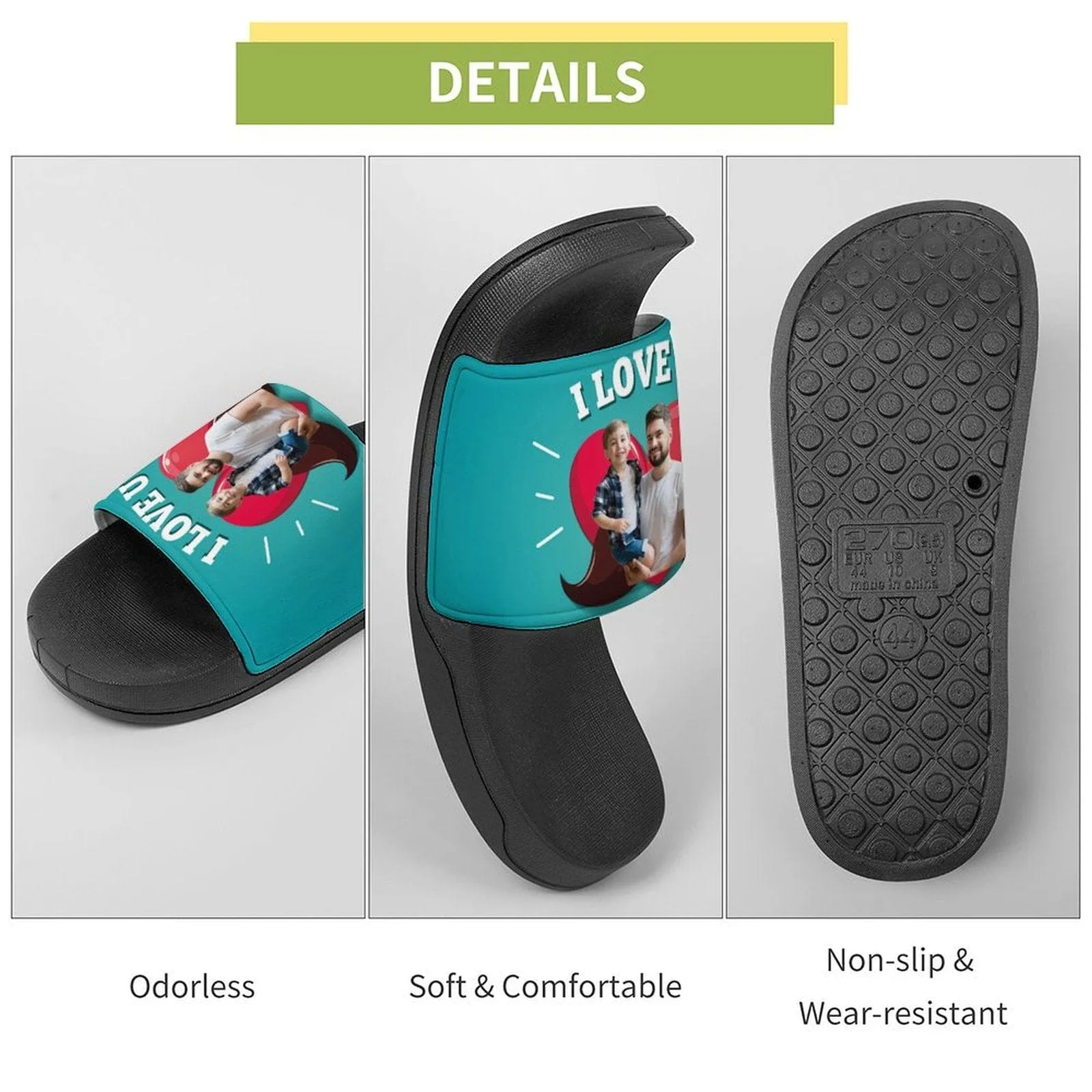 Custom Photo Heart Slide Sandals For Father's Day Gifts