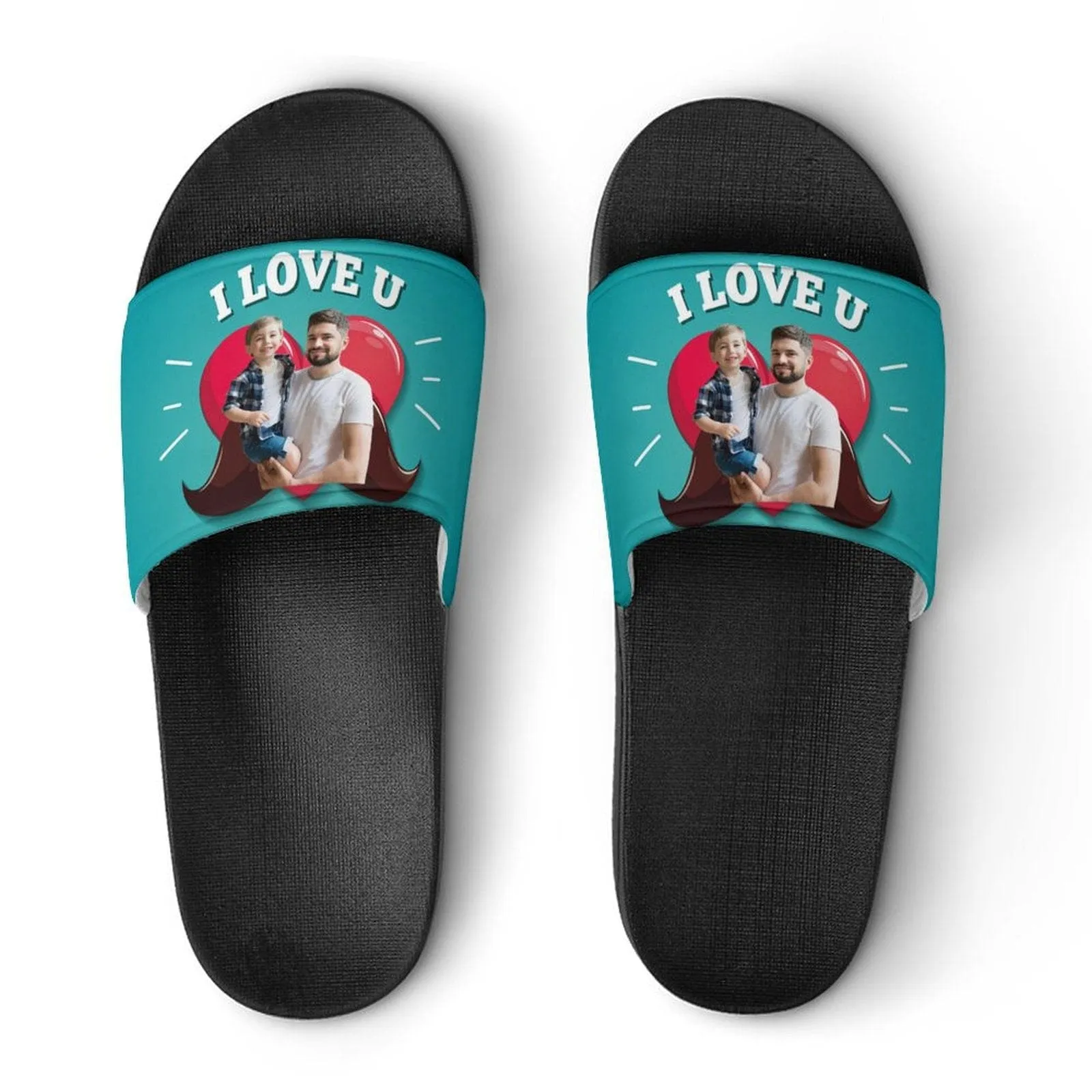 Custom Photo Heart Slide Sandals For Father's Day Gifts
