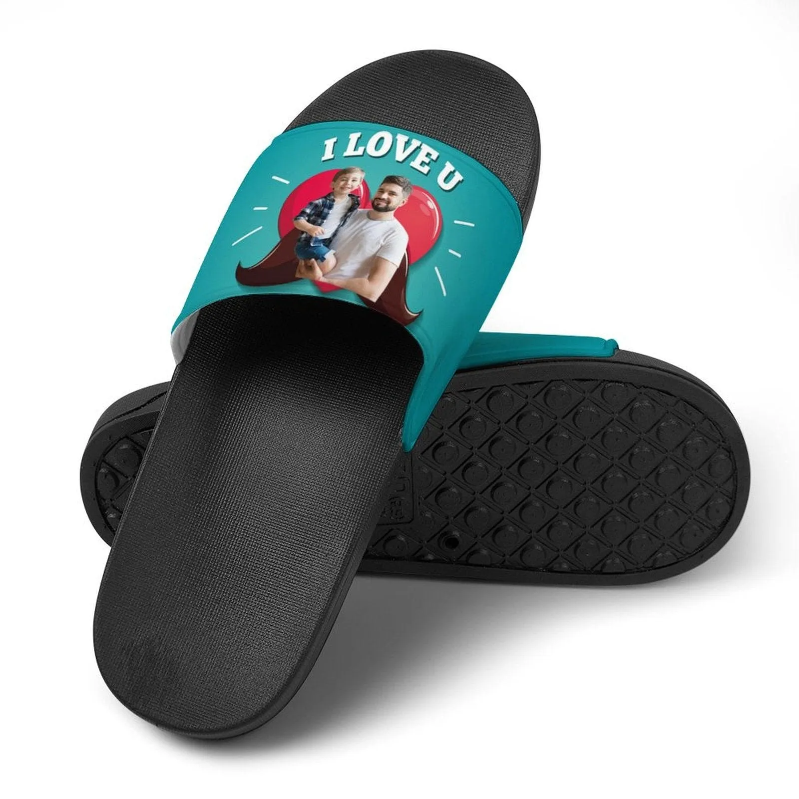 Custom Photo Heart Slide Sandals For Father's Day Gifts