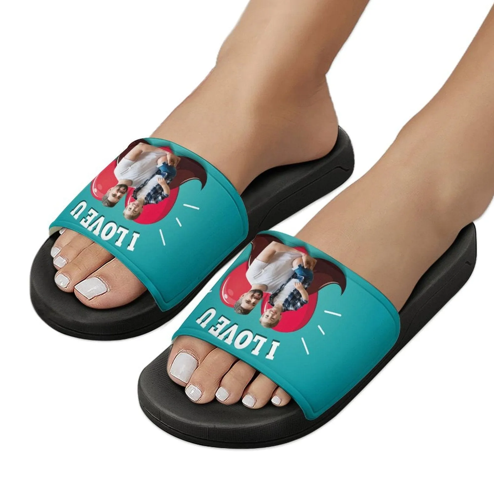 Custom Photo Heart Slide Sandals For Father's Day Gifts