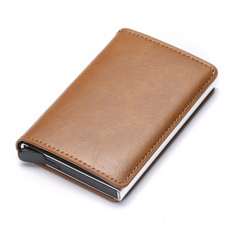 Customized Wallet Credit Card Holder Men Gifts Purse RFID Aluminium Box Bank Card Holder Vintage Leather Wallet with Money Clips