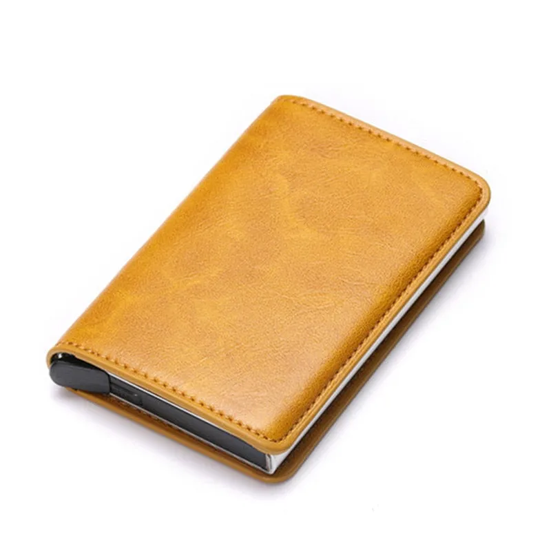 Customized Wallet Credit Card Holder Men Gifts Purse RFID Aluminium Box Bank Card Holder Vintage Leather Wallet with Money Clips
