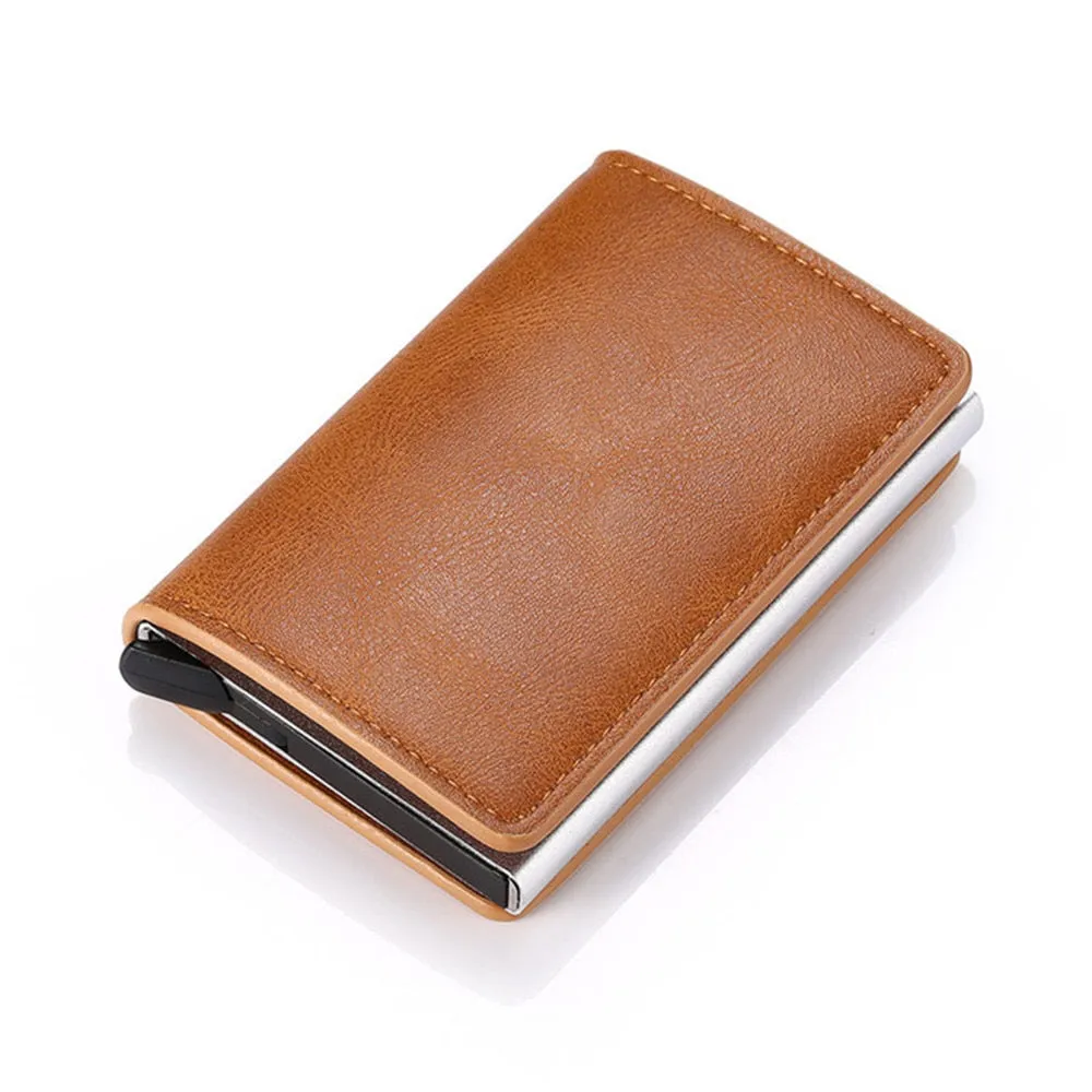 Customized Wallet Credit Card Holder Men Gifts Purse RFID Aluminium Box Bank Card Holder Vintage Leather Wallet with Money Clips