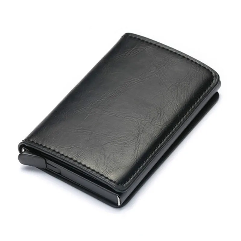 Customized Wallet Credit Card Holder Men Gifts Purse RFID Aluminium Box Bank Card Holder Vintage Leather Wallet with Money Clips