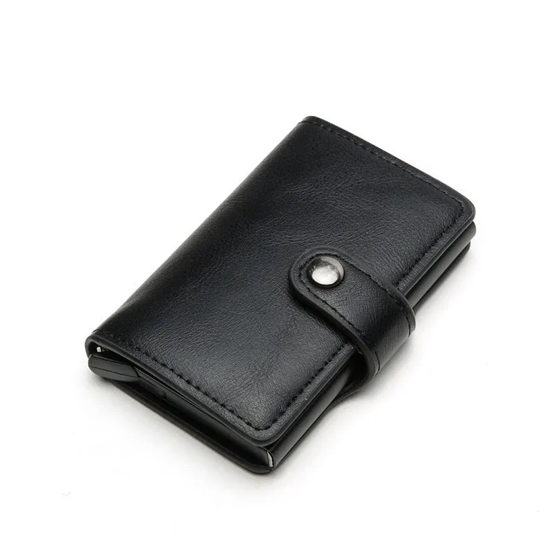 Customized Wallet Credit Card Holder Men Gifts Purse RFID Aluminium Box Bank Card Holder Vintage Leather Wallet with Money Clips