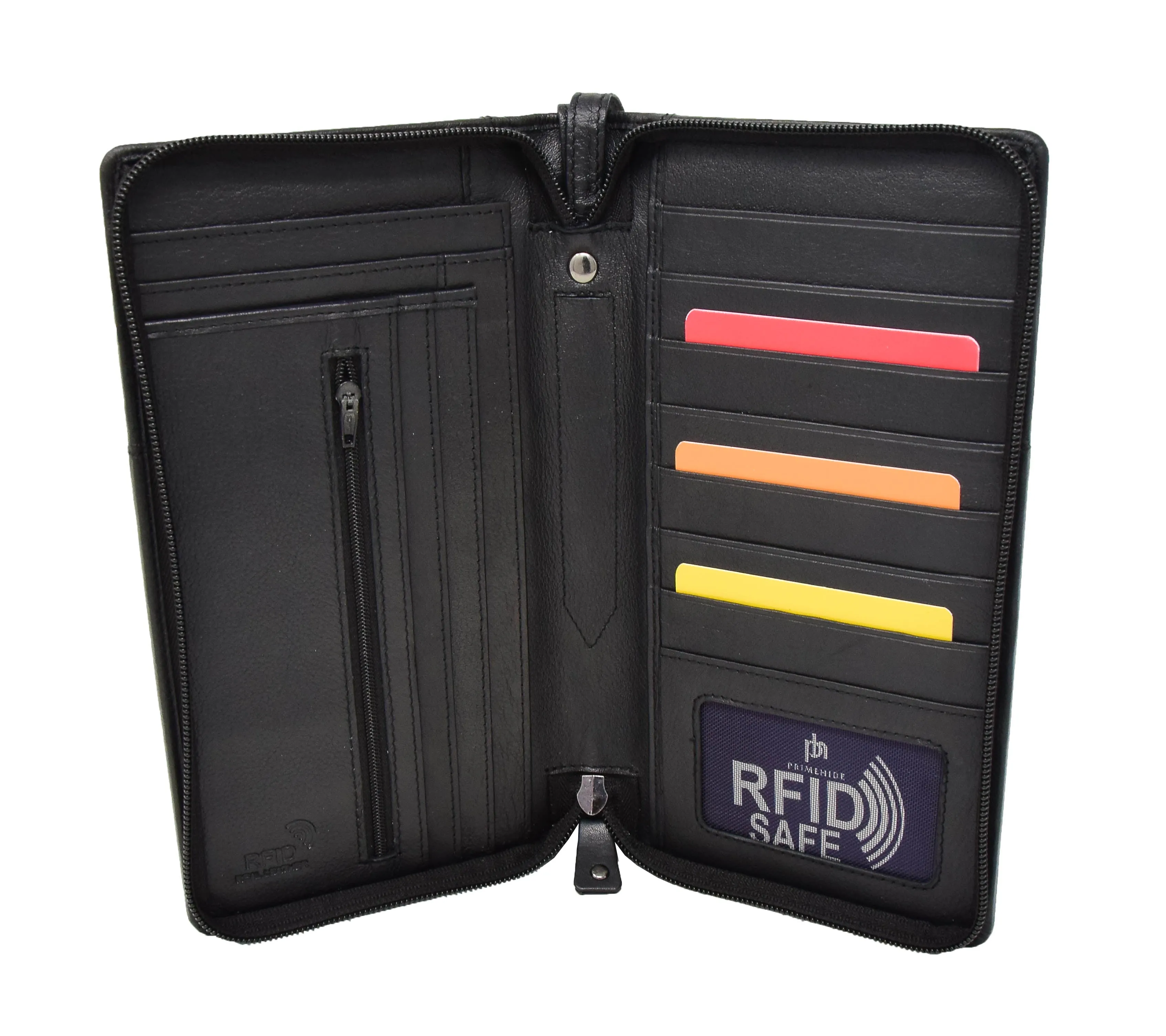 DR419 Zip Around Documents Leather Wallet Black