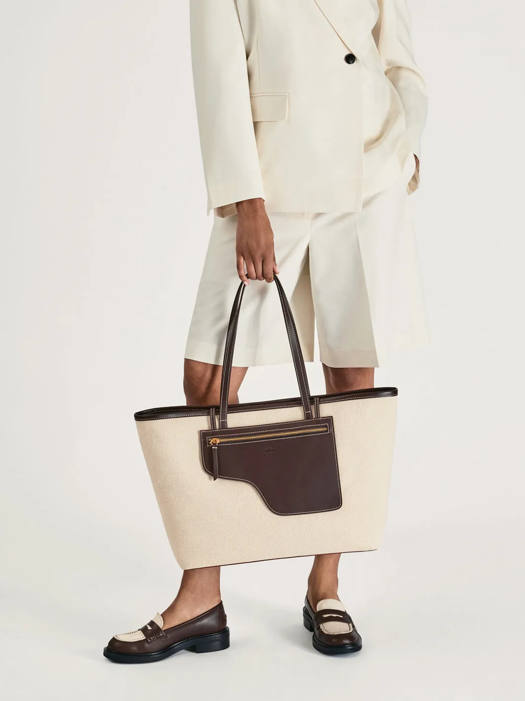 Eraclea Ecru/Walnut Canvas/Leather Large tote bag