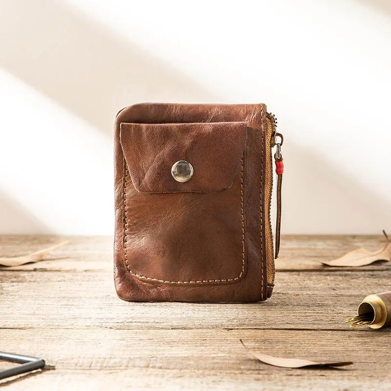 Handmade Genuine Leather Zip Card Holder Wallets