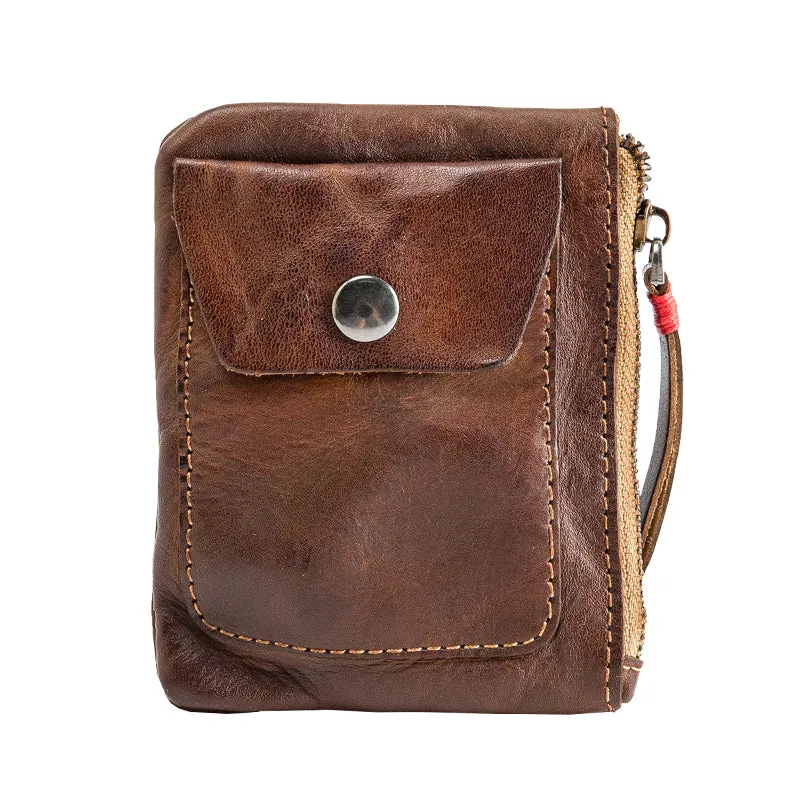 Handmade Genuine Leather Zip Card Holder Wallets