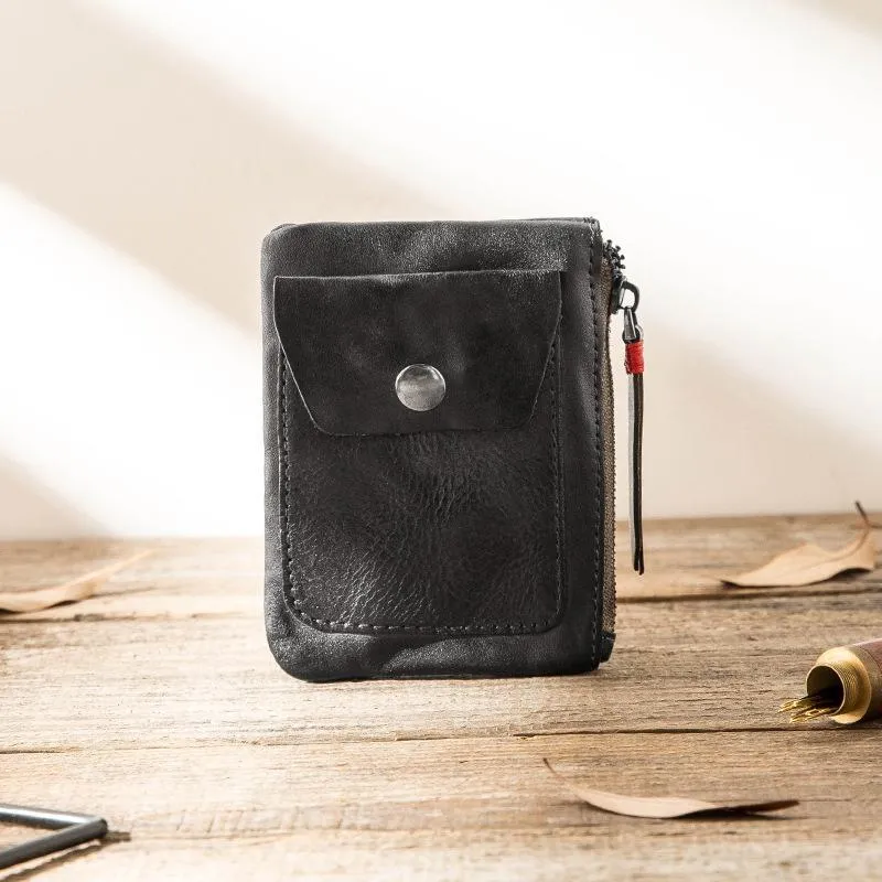 Handmade Genuine Leather Zip Card Holder Wallets