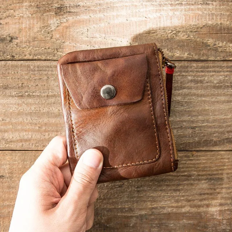 Handmade Genuine Leather Zip Card Holder Wallets