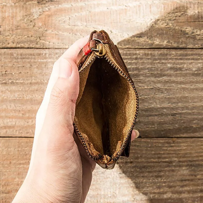 Handmade Genuine Leather Zip Card Holder Wallets