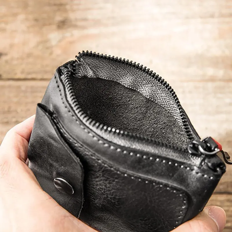 Handmade Genuine Leather Zip Card Holder Wallets