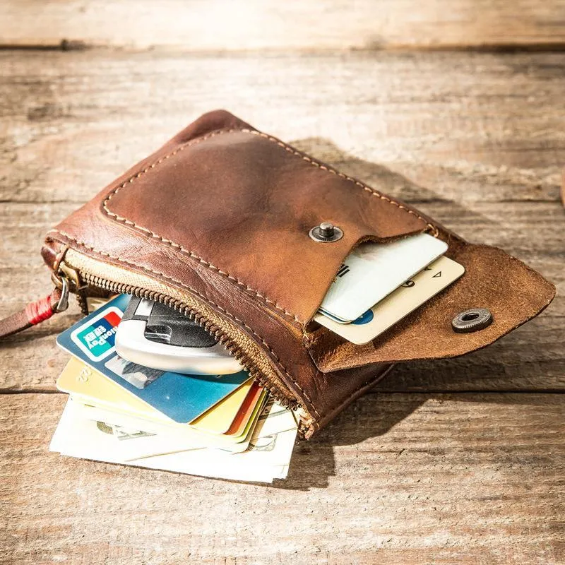 Handmade Genuine Leather Zip Card Holder Wallets