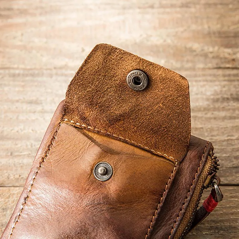 Handmade Genuine Leather Zip Card Holder Wallets