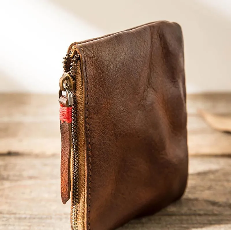 Handmade Genuine Leather Zip Card Holder Wallets