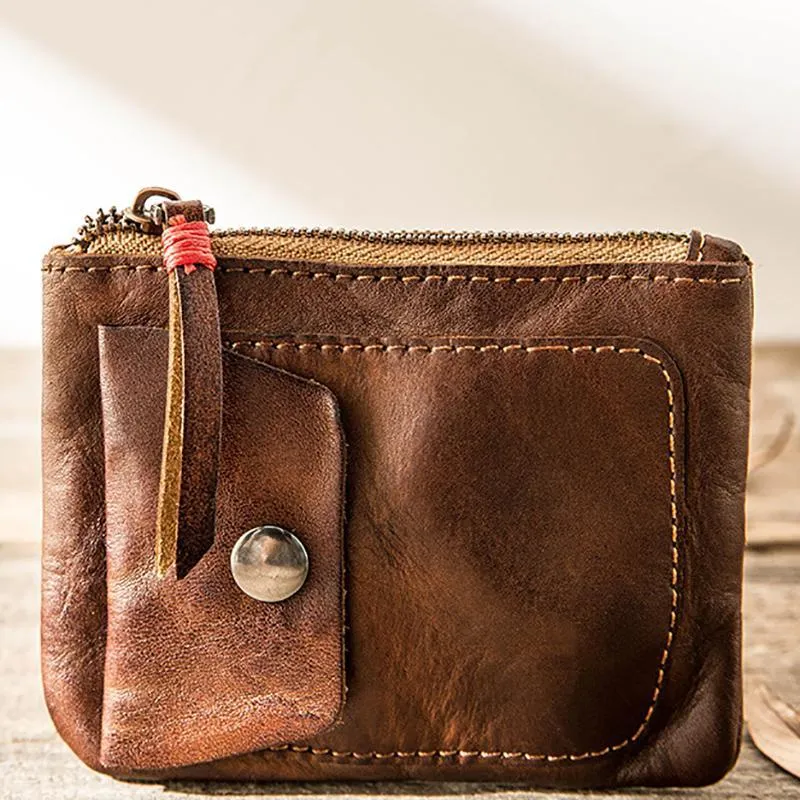 Handmade Genuine Leather Zip Card Holder Wallets