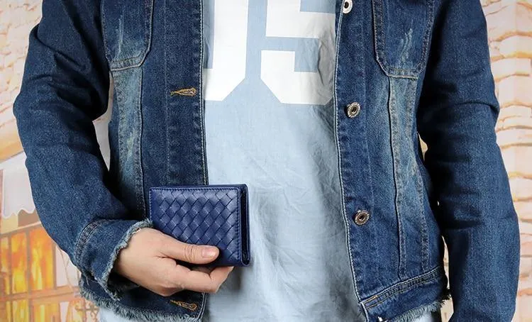 Handmade Soft Sheep Skin Knitting Card Wallets Genuine Leather Brand Business Card Holders