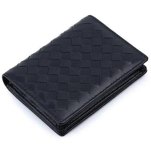 Handmade Soft Sheep Skin Knitting Card Wallets Genuine Leather Brand Business Card Holders