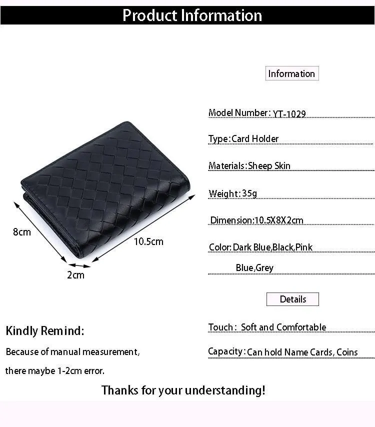 Handmade Soft Sheep Skin Knitting Card Wallets Genuine Leather Brand Business Card Holders
