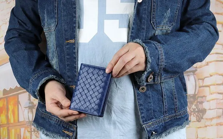 Handmade Soft Sheep Skin Knitting Card Wallets Genuine Leather Brand Business Card Holders