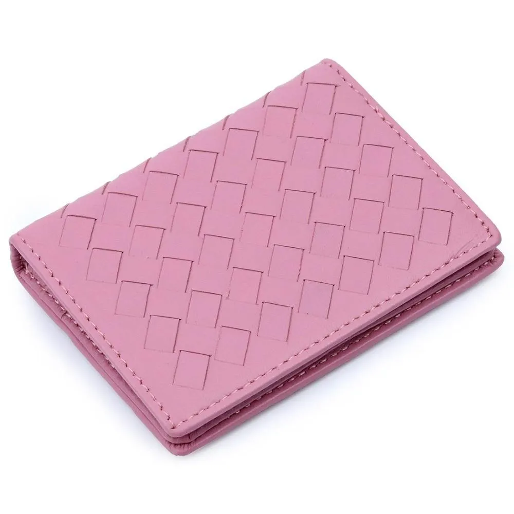 Handmade Soft Sheep Skin Knitting Card Wallets Genuine Leather Brand Business Card Holders