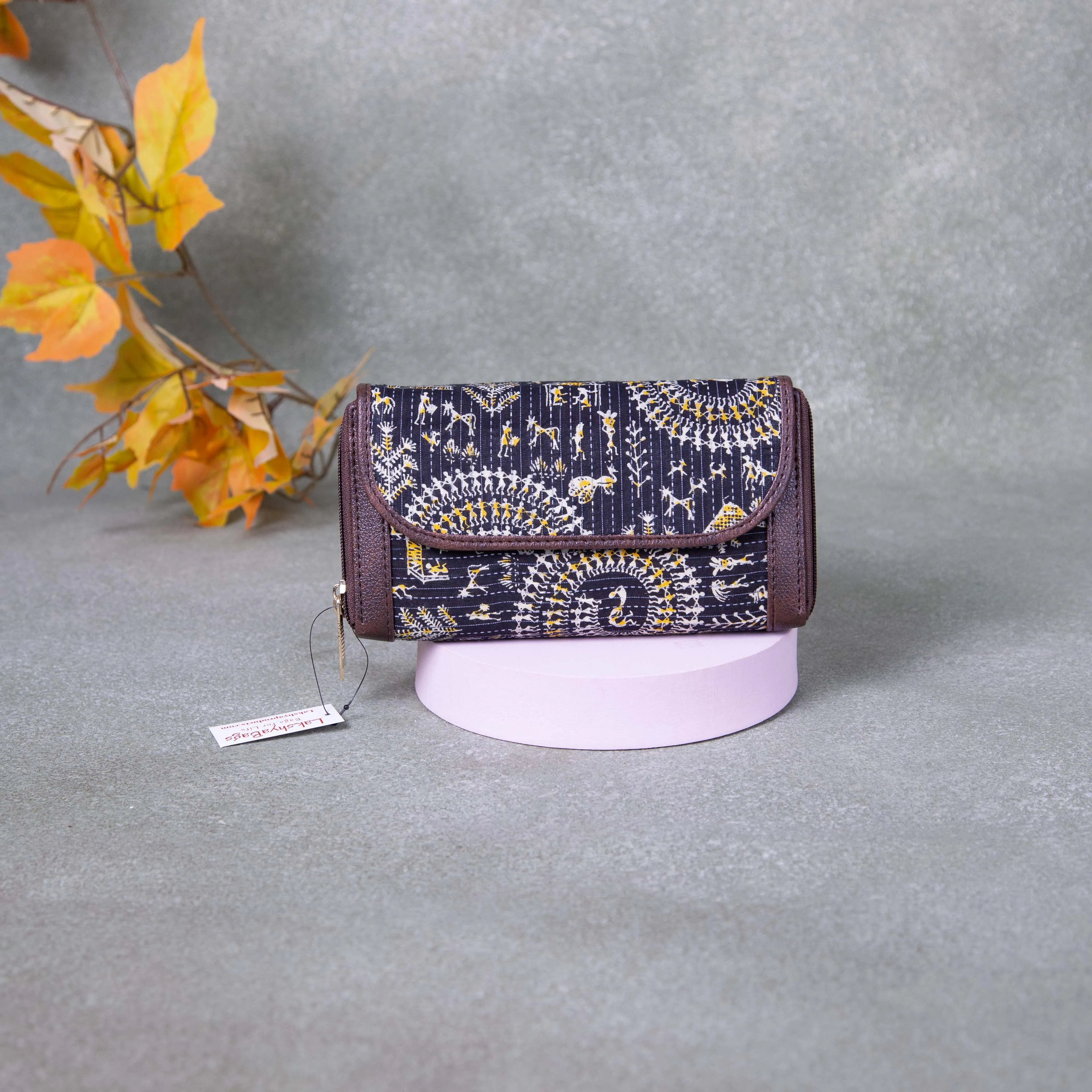 Handmade Wallets -  Dual Zip Blue Tribal Printed Design